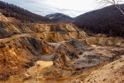 Old abandoned copper and gold surface mine in apuseni mountains, romania