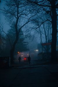 Silhouette of man walking on road in winter