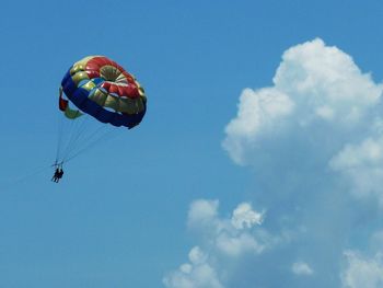 Low angle view of hot air balloons