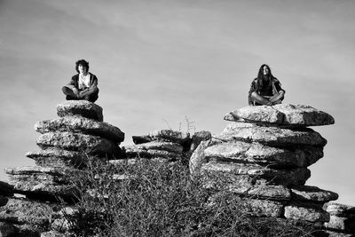 Low angle view of stack of rocks