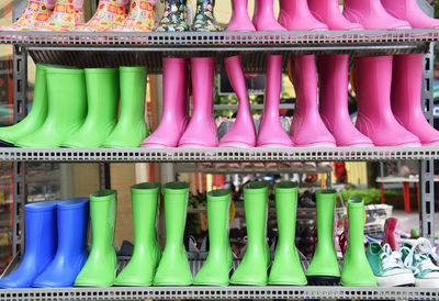 Rubber boots for sale at market stall