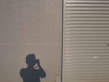 Shadow of man photographing on wall