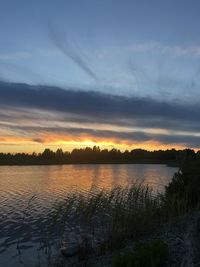 Scenic view of lake against sky during sunset