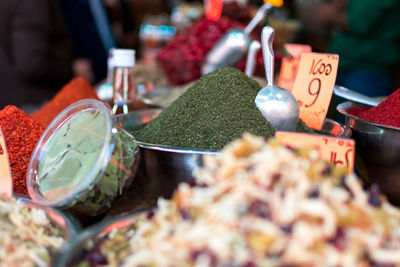 Close-up of spices for sale at market stall