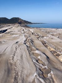 Panoramic view of beach against clear sky