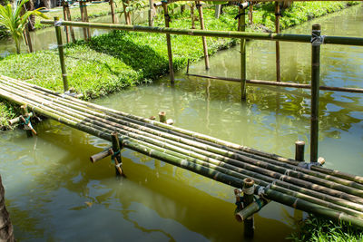 High angle view of bridge over lake