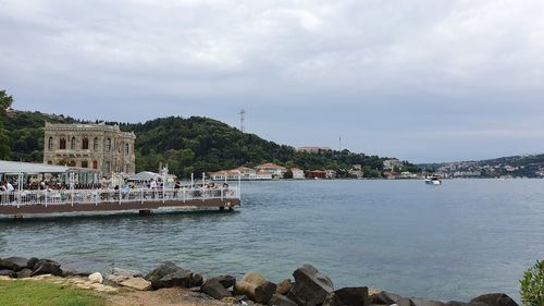 Scenic view of bay against sky