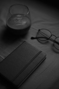 High angle view of coffee cup on table