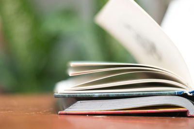 Close-up of books on table