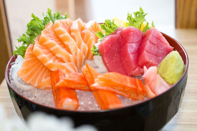 Close-up of sushi served on plate