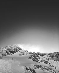 Scenic view of snowcapped mountains against clear sky