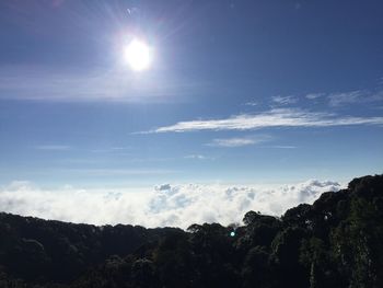 Low angle view of sun shining in sky