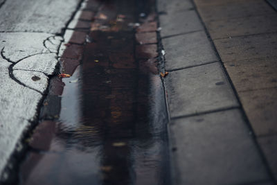 Close-up of puddle on street