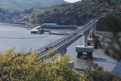 High angle view of bridge over river