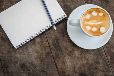 High angle view of coffee on table