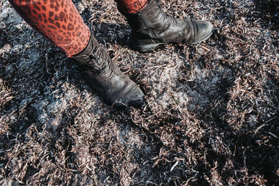 Low section of person standing on field