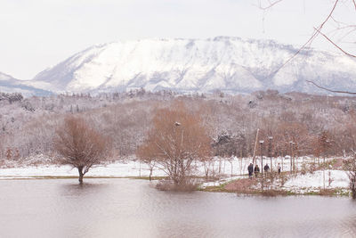 Scenic view of snowcapped mountains during winter