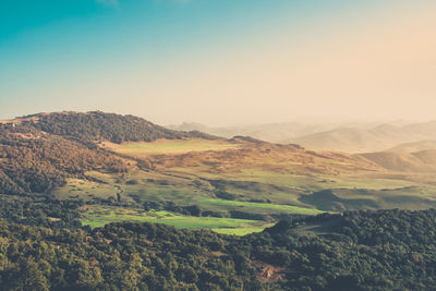 Scenic view of mountains against clear sky