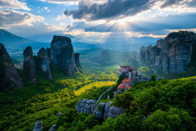 Sunset over monasteries of meteora