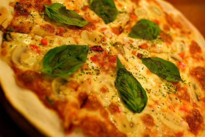 Close-up of pizza served in plate