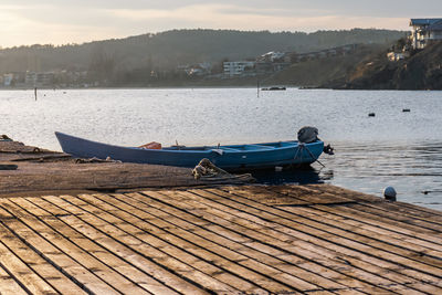 Docked fishing boat near the town of sozopol