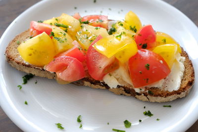 Close-up of breakfast served on plate