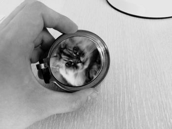 High angle view of person holding glass table