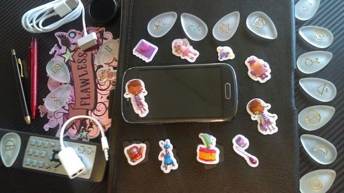 Multi colored objects on table