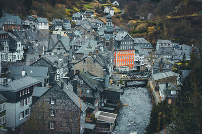 High angle view of buildings in city