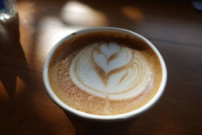 Close-up of cappuccino on table