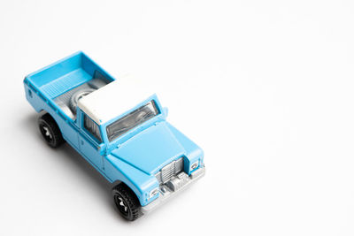 High angle view of toy car on white background