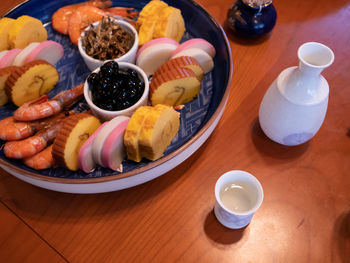 High angle view of breakfast on table