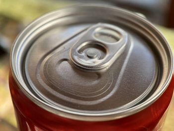 High angle view of drink on metal