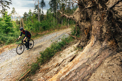 Man riding bicycle on dirt road