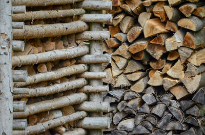 Full frame shot of logs in forest