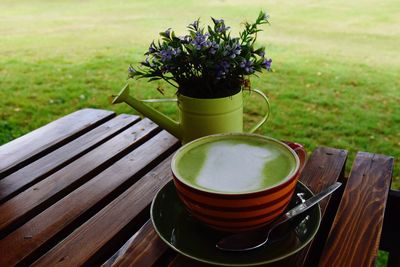 Close-up of tea cup on table