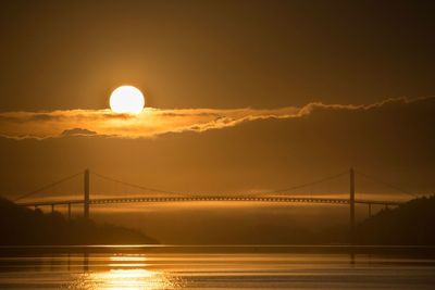 Bridge over river against sky during sunset