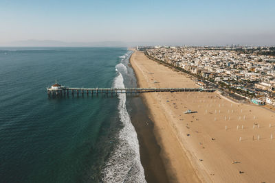 High angle view of city at seaside