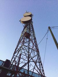 Low angle view of water tower against clear sky
