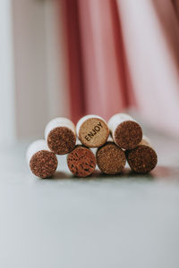 Close-up of cork wine stopper on table