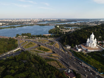 High angle view of city buildings