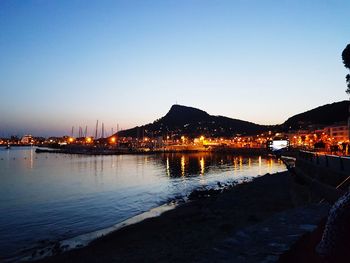 View of marina at sunset