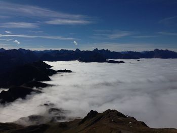 Scenic view of mountains against cloudy sky