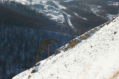 Scenic view of snowcapped mountains during winter