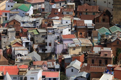 High angle view of buildings in city