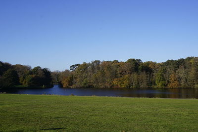 Scenic view of lake against clear sky