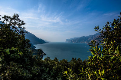 View of lake garda from the busatte tempesta trail in torbole garda trento italy