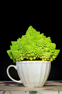 Close-up of green juice against black background