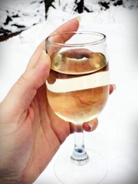 Close-up of hand holding wineglass