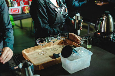 View of wine bottles on table at restaurant